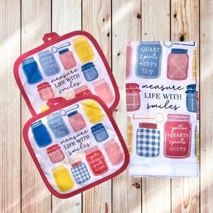 Farmhouse Mason Jar Kitchen Towel and Pot Holders